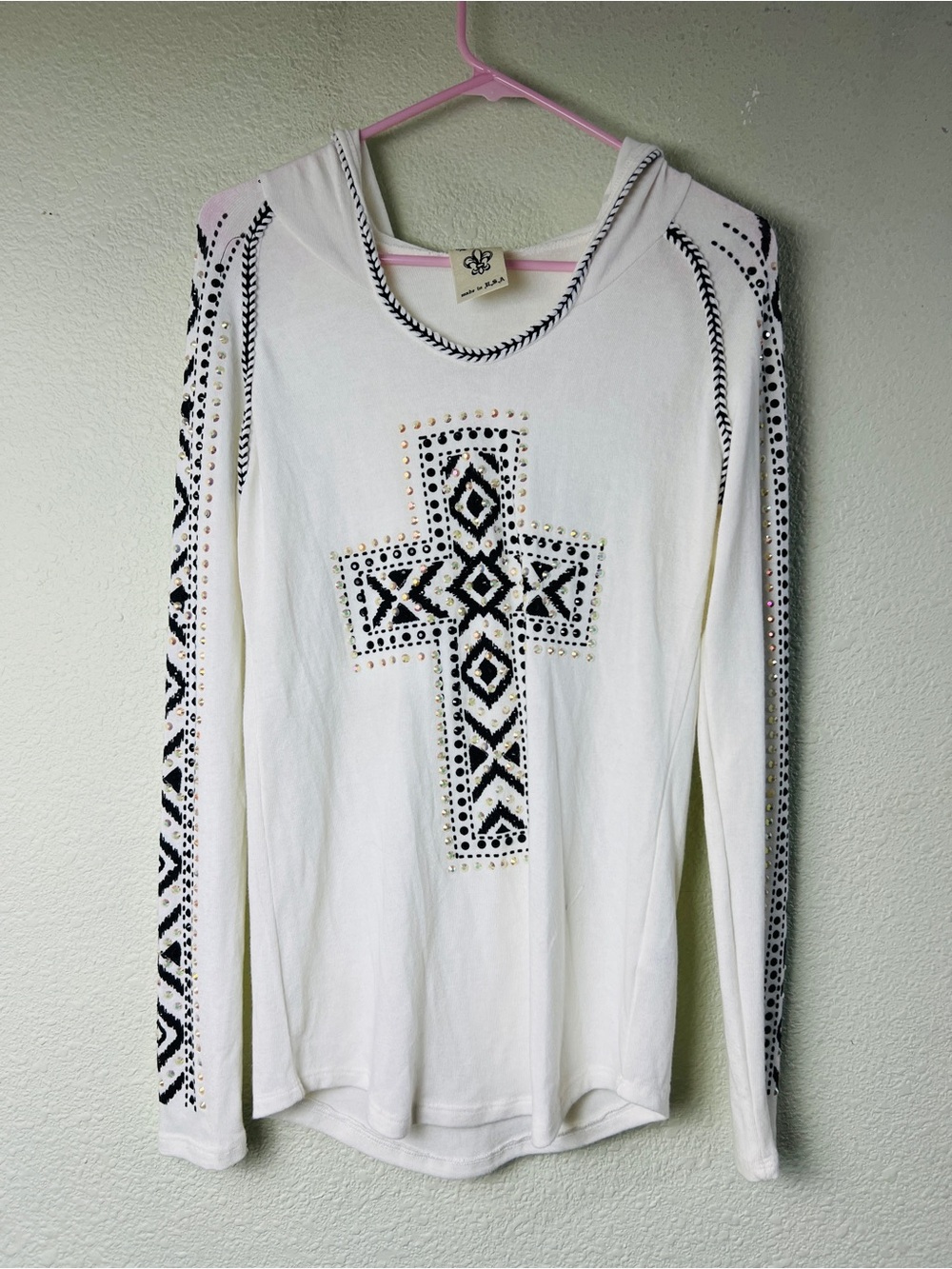 Vocal Hoodie Womens Medium Embellished Rhinestones Y2K Fairy Goth Cross USA